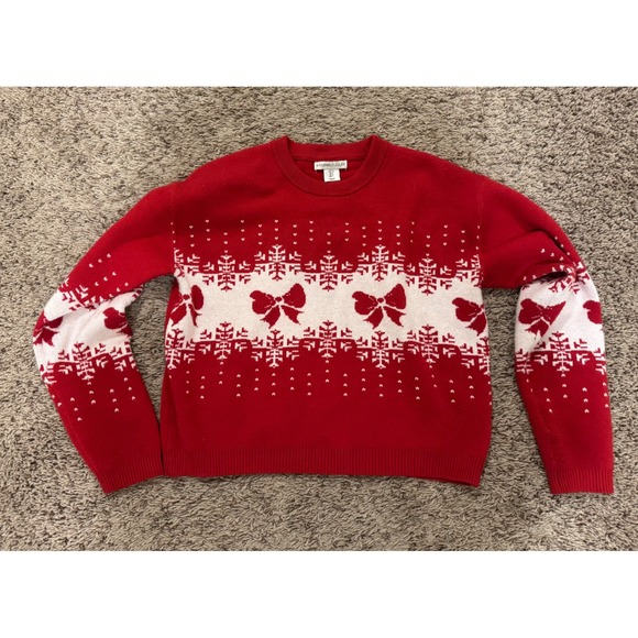 Sincerly Jules Sweaters - Sincerely Jules Red Fair Isle Christmas Sweater Bow Snowflake Holiday Small